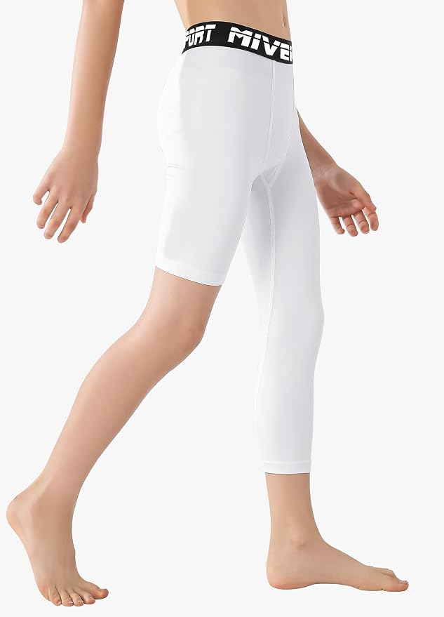 MIVEI One Leg Compression Tights Youth Boys Basketball Leg Sleeve | Kids Compression Pants Girls' Single Leg Tights 3/4 Leggings for Baseball Softball Soccer Running Football, Sports Base Layer