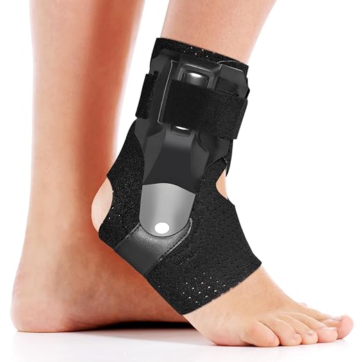 Ankle Brace with Side Stabilizers -Adjustable Ankle Support for Sprains, Sports Injuries, Plantar Fasciitis, Injury Recovery, Best Ankle Support for Running, Basketball, Volleyball (Large)