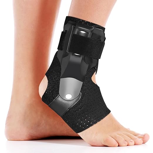 Ankle Brace with Side Stabilizers -Adjustable Ankle Support for Sprains, Sports Injuries, Plantar Fasciitis, Injury Recovery, Best Ankle Support for Running, Basketball, Volleyball (Small)