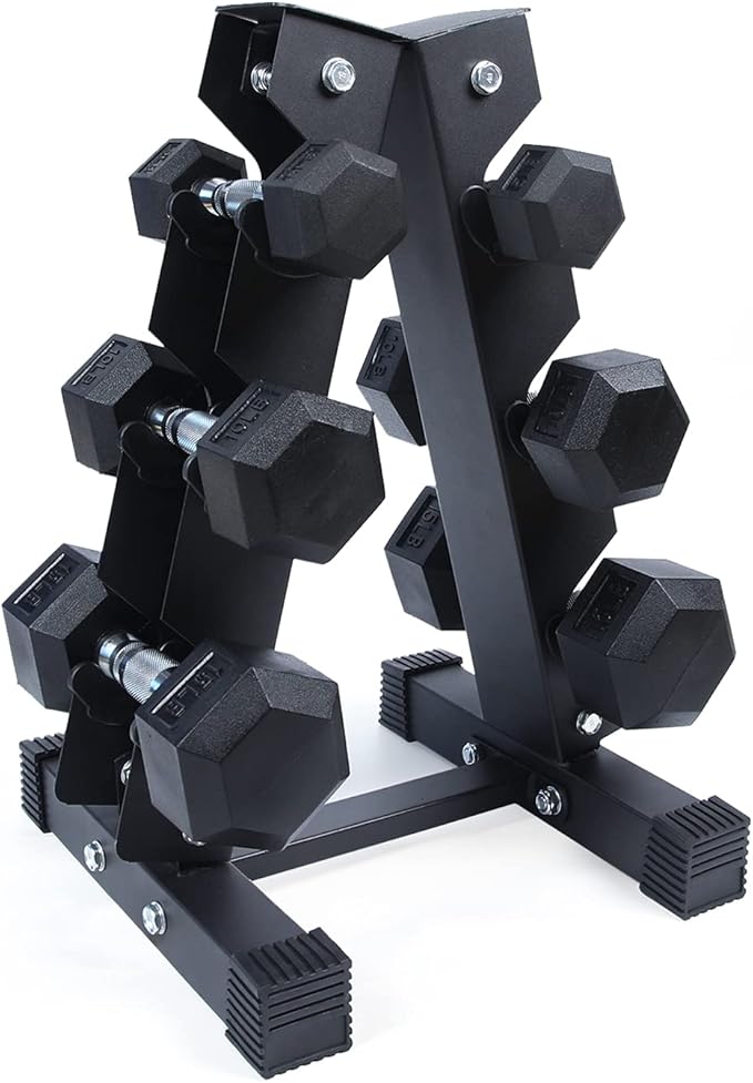 RitFit Rubber Coated Hex Dumbbell Weights Set for Home Gym | Cast Iron Core, Anti-Slip Knurled Chrome Handle, Hexagon Anti-Roll, Heavy-Duty Dumbbell Set for Strength Training
