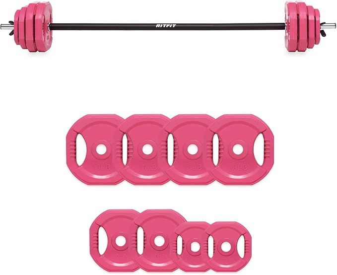 RitFit Adjustable Barbell Weight Set with Padded Bar for Home Gym | Rubber Plates with Easy-Grip Design, Cushioned Bar with Clamp Collars, Adjustable Weight for Strength Training