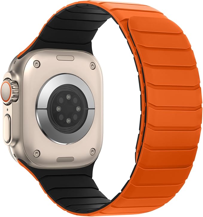 Tasikar Magnetic Bands Compatible with Apple Watch 42mm(Series 11/Series 10) 41mm 40mm 38mm Soft Silicone Replacement Loop Wristband for iWatch SE Series 11 10 9 8 7 6 5 4 3, Orange-Black