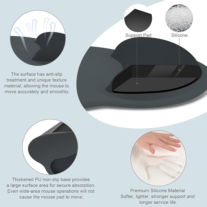 MOSISO Wrist Rest Support for Mouse Pad&Keyboard Set, Slate Gray | Circle Curved Ergonomic Mousepad Non-Slip Base Home/Office Pain Relief&Easy Typing Pad with Soft Cloth&Silicone Lining