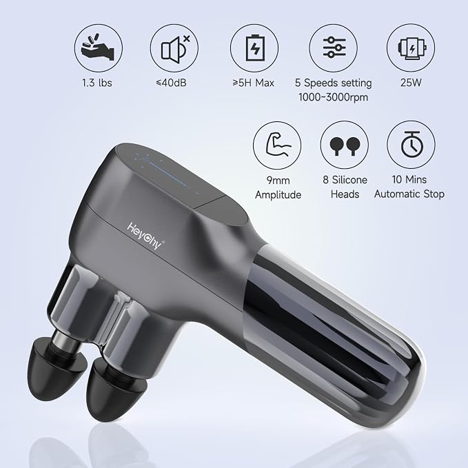 F5 Dual-Head Massage Gun, 9mm Deep Tissue, 5 Speeds, 4 Heads | Deep Tissue Percussion Massager for Pain Relief, Portable Handheld Muscle Recovery Gun for Athletes, Travel