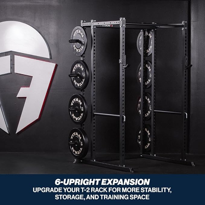 Titan Fitness T-2 Series Power Rack Extension Kit, 12-Gauge Steel Uprights, Bolt-Together Rack Expansion for Home Gym with Weight Plate Holders