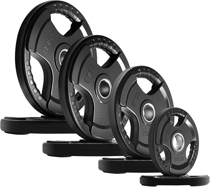 RitFit Olympic Rubber Grip Weight Plates, 2-Inch Barbell Set | Solid Iron Core, Rubber Coated, 2-Inch Olympic Bar Compatible, 3-Hole Grip, 2.5LB to 45LB Weight Options