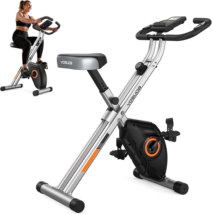 YOSUDA Folding Exercise Bike - 5 IN 1 Foldable Stationary Bike for Home Gym Workout, Upgraded Indoor Cycling Bikes with 6.6 LBS Flywheel, 380 LBS Capacity and 16-Level Magnetic Resistance, Back Support Cushion