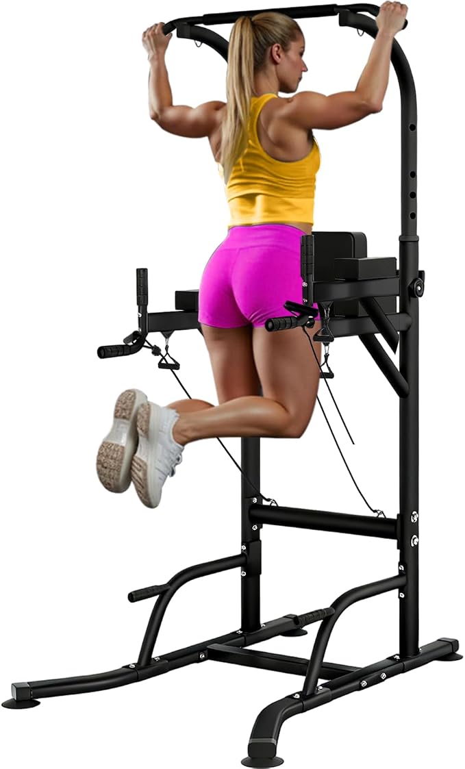 Power Tower Pull Up Bar and Dip Station,Adjustable 86.6 inches | Adjustable Height,Strength Training Equipment,Home Gym Workout,Multi-Function,Space-saving,Easy Assembly,Stable Structure