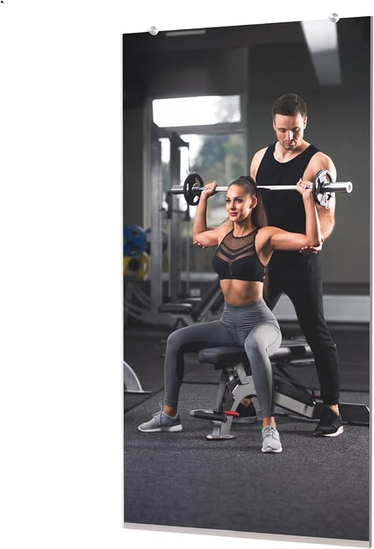 Large Wall Mounted Gym Mirror 48x32 (1 PC) - Shatterproof Tempered Glass Full Body Mirror for Home Gym - Premium HD Reflection - Frameless Design with Hardware