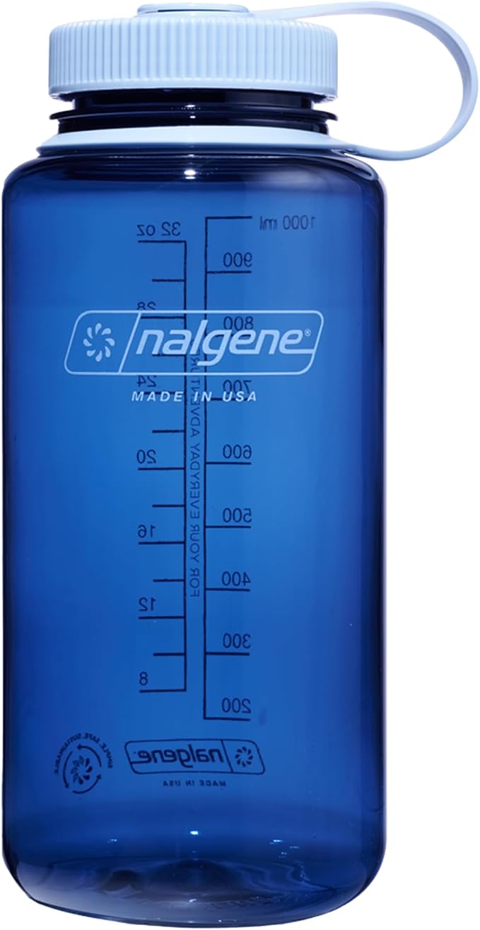 Nalgene 32 oz Wide Mouth Water Bottle, Indigo | BPA-Free, Durable & Lightweight, Leak Proof, Dishwasher Safe, Large Reusable Plastic Bottle for Hiking, Gym, Work & Travel