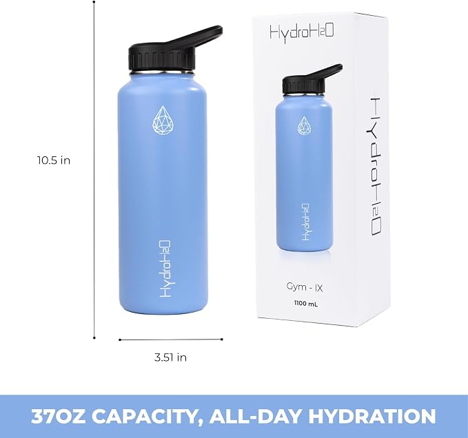 37 oz Insulated Water Bottles with Twist Cap, Keep Cold 24H, Leak-Proof, BPA-Free, Double Wall Stainless Steel Water Flask for Sports, Gym, Travel, and School (Light Blue)