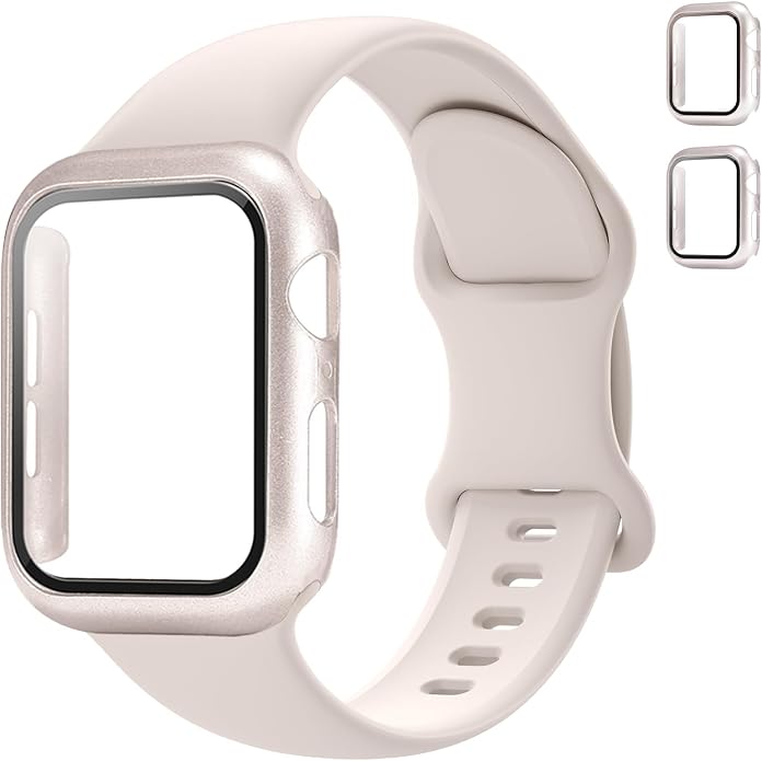 Sport Band and Case for Apple Watch Band 40mm 44mm 46mm 42mm 41mm 45mm 38mm iWatch Bands for Women/Men,Silicone Waterproof Strap with Cover Combo for Apple Watch Series 11 10 9 8 7 6 5 4 SE Ultra/2 3