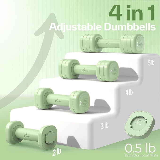 Adjustable Dumbbell Set of 2: Sportneer 4 in 1 Free Weights Dumbbells Set for Women, Hand Weights for Women at Home, Available in 5 lb × 2 and 10 lb × 2 Sets with Soft Rubber Handle for Home Gym Exercise Training