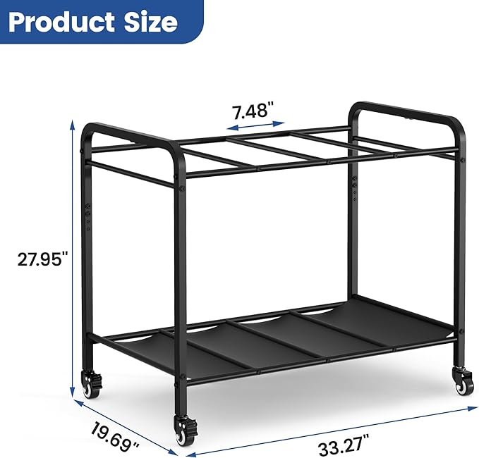 Yoga Mat Storage Rack Basket with Wheels for Foam Rollers, Metal, Home Gym | Floor-standing cart for yoga studios, gyms and fitness classes | Stores dumbbells and kettlebells with workout gear