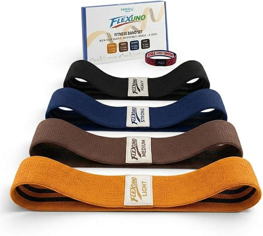 HABBY Sport Fabric Resistance Bands Set of 4 - Non-Slip Thick Fabric Booty Workout Loop Bands for Legs, Glutes, Home Gym, Physical Therapy, Strength Training - Unisex - FLEXUNO