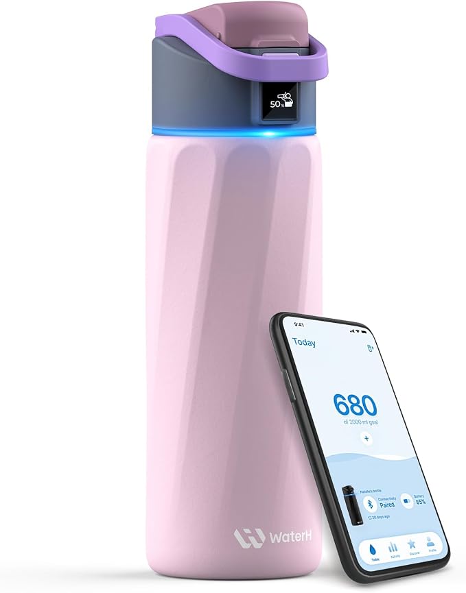 WaterH BOOST Smart Water Bottle Tracker with Reminder to Drink Water, 24oz | BPA-Free Double Wall Vacuum Insulated Stainless Steel, Leakproof, Smart App Tracking, Fits Cup Holders, Wide Mouth for School