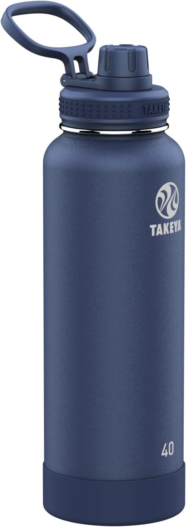 Takeya Actives Stainless Steel Water Bottle, Insulated Spout Lid, Keeps Drinks Cold 24 Hrs, Leakproof, Durable, Dishwasher Safe, Ideal for Gym, Travel, Fits Most Cup Holders, 40 oz/Midnight Blue