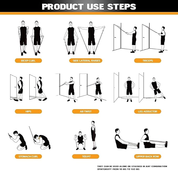 VEICK 10-150LBS Resistance Bands with Handles, Ankle Straps, Door Anchor | Accredited Lab Certified, 100% Natural Latex, Versatile for Yoga, Pilates, Strength, Home Gym