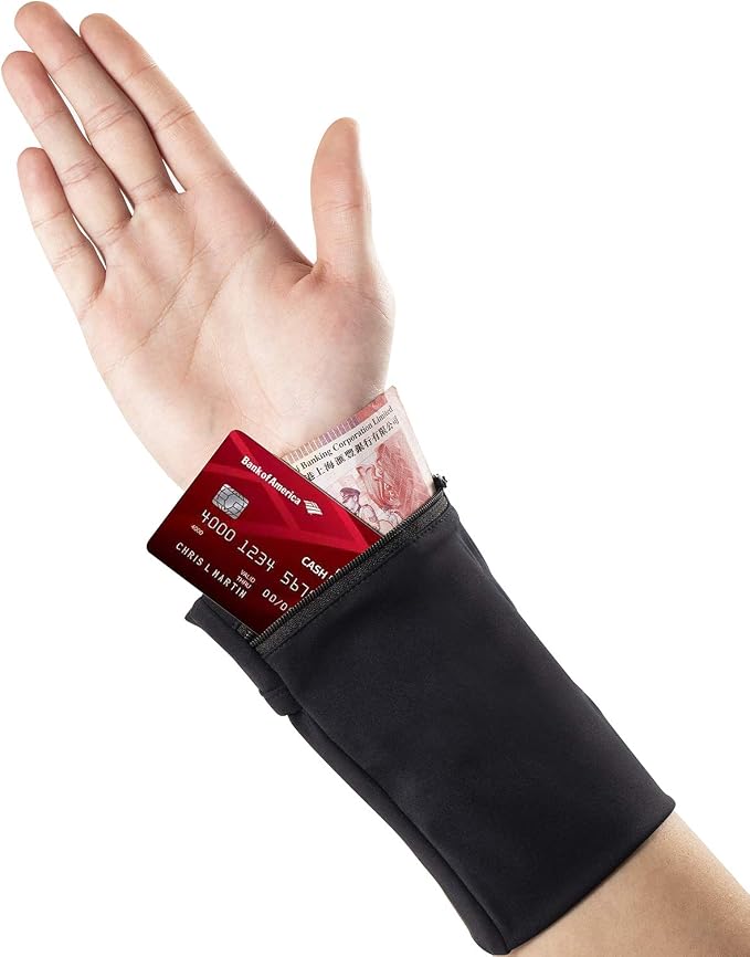 Easyports 2 Pocket Wrist Wallet Wrist Cell Phone Holder, Ankle Wallet, Sweat Bands, Armband, Hidden Pouch, Wristlet Wallet for Travel, Outdoor Sports Running.