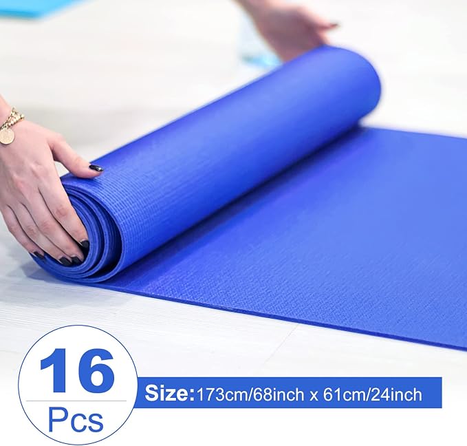 Funtery 3 mm Thin Yoga Mats Bulk, 68 x 24 Inches Lightweight PVC Exercise Mats Non Slip Workout Fitness Pads for Yoga Pilates Stretching Classes Gym Home Studio