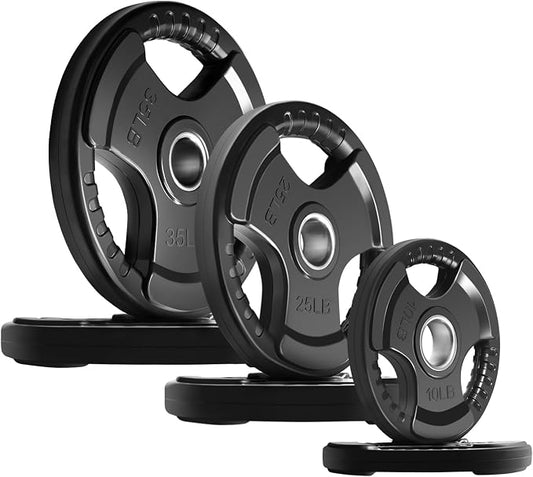 RitFit Olympic Rubber Grip Weight Plates, 2-Inch Barbell Set | Solid Iron Core, Rubber Coated, 2-Inch Olympic Bar Compatible, 3-Hole Grip, 2.5LB to 45LB Weight Options