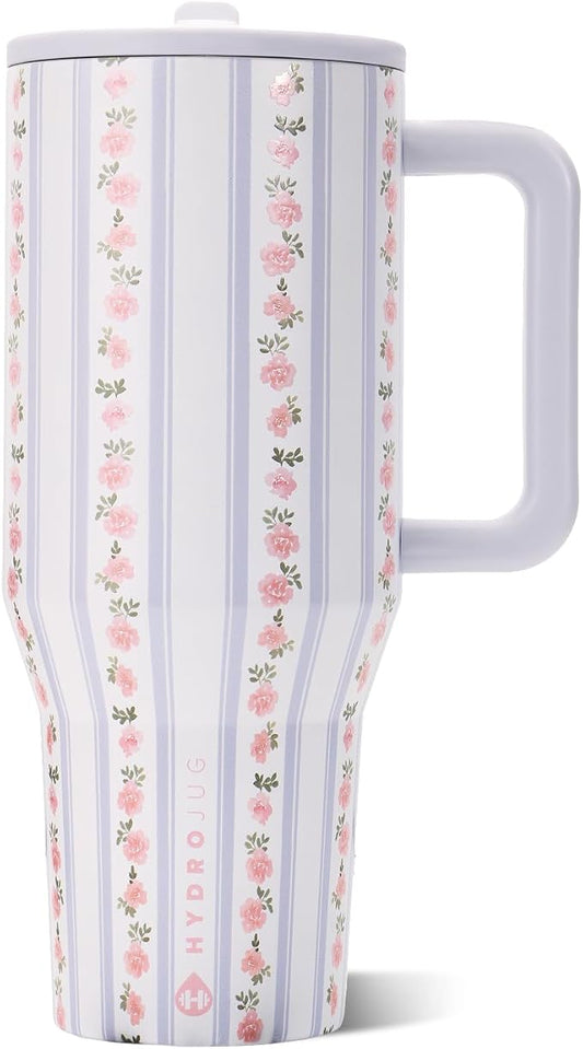 HydroJug Traveler 40oz, Insulated Tumbler with Handle & Straw, Primrose