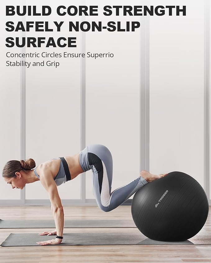 Trideer Yoga Ball for Exercise, Pilates, Core & Balance Training, Stability Ball for Pregnancy & Birthing Prep, Physical Therapy, Daily Stretching, Office Chair for Active Sitting, Quick Pump Included