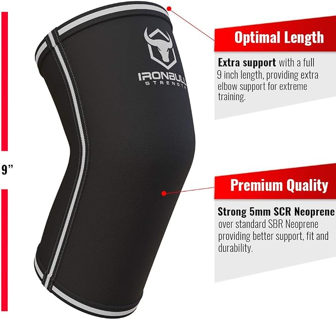 Elbow Sleeves 5mm (1 Pair) - High Performance Elbow Sleeve Support for Weightlifting, Weight Training & Powerlifting - Best Compression Straps - for Men and Women (Small, Black/Grey)