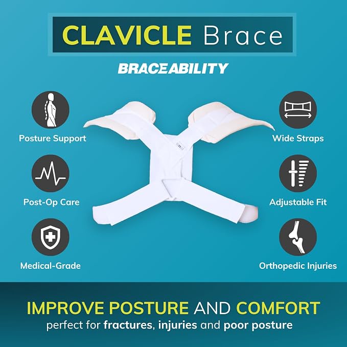 BraceAbility Clavicle Support Brace - Figure 8 Upper Back Brace Posture Corrector for Women and Men, Shoulder Straightener, Kyphosis Relief, Sling for Injuries and Fractures (Large)