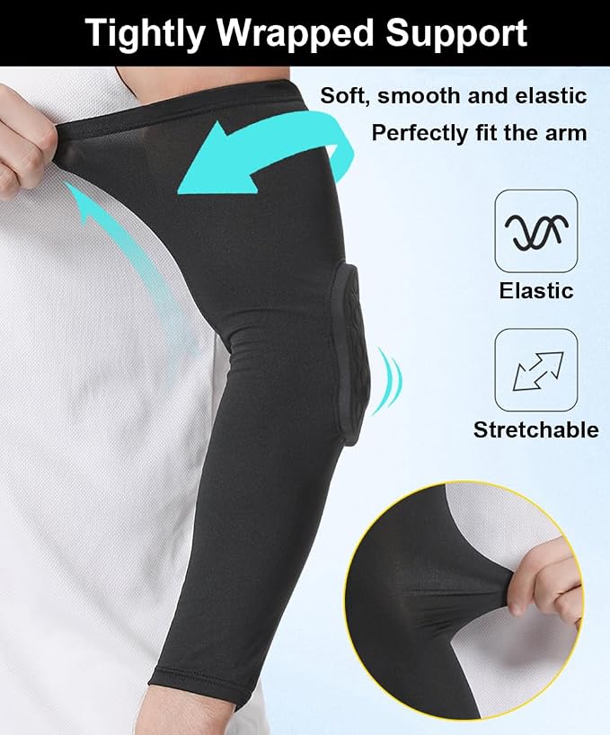Honeycomb Anti Collision Padded Arm Sleeves - 2 Pack for Basketball, Football, Volleyball