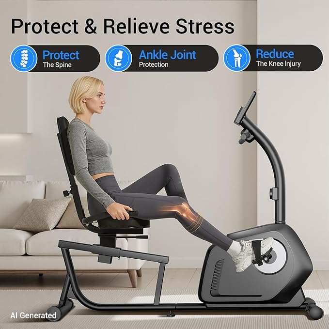 Recumbent Exercise Bike, Magnetic Staionary Bikes for Home with 16-level Resistance & Adjustable Seat, Staionary Bike for Seniors Adults, 350 LBS & LCD Monitor