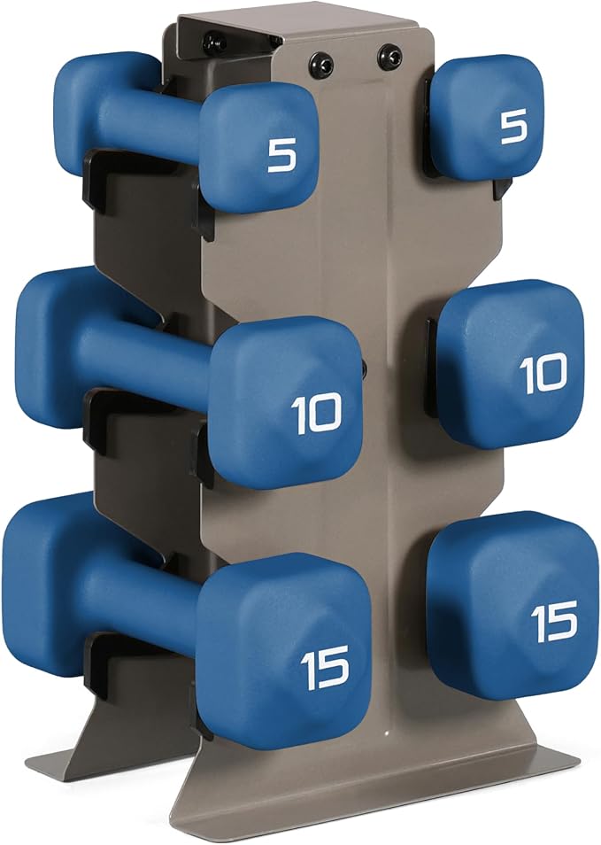 Tone Fitness Neoprene Dumbbell Set with Storage Rack – Non-Slip, Anti-Roll Hand Weights for Home Gym Workouts | 20 lb, 32 lb, 50 lb, 60 lb & 100 lb Options