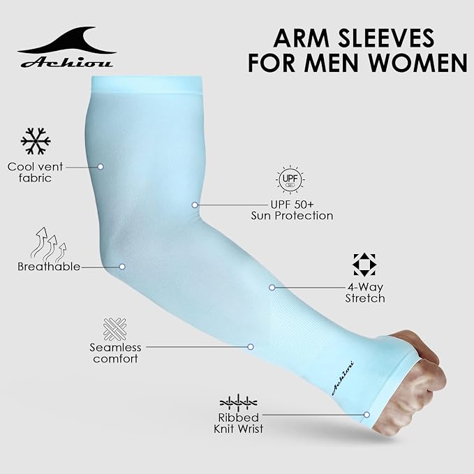 Achiou Arm Sleeves for Men Women, Sun Sleeves UV Protection Cooling Sports | Compression,Tattoo Sleeve Cover, Thumb Hole Design,Tattoo Cover Up, UPF 50+, Versatile Use for Basketball Football Volleyball