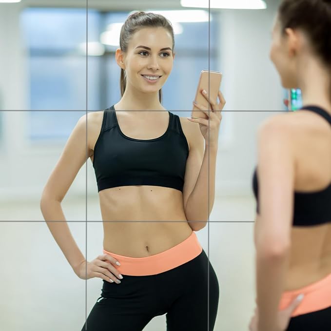 Mirrors Tiles 6 PCS 17.9" L x 12" W Gym Mirrors Wall Mounted Mirror Bendable Acrylic Frameless Full Length Mirror Tiles for Home Gym Bedroom Door & Bathroom