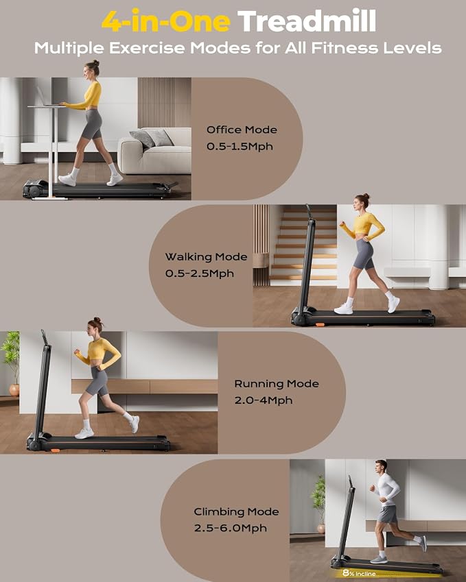 Abonow Walking Pad Treadmill with Handle Bar for Home Office | 3.0HP Compact Treadmills, 8% Manual Incline 2 in 1 Under Desk Walking Machine, LED Display, 265 LBS Capacity