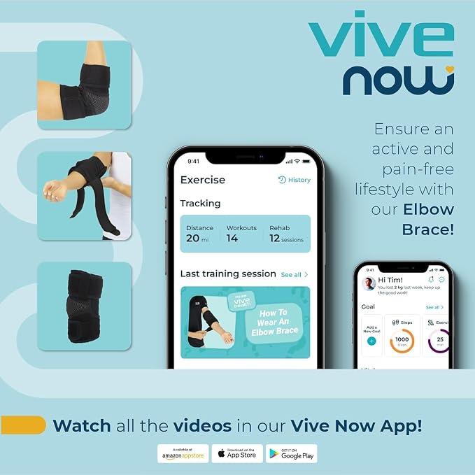 Vive Elbow Brace - Tennis Compression Sleeve - Wrap for Golfers, Bursitis | Left or Right Arm - Tendonitis Support Strap for Golf, Men and Women - Epicondylitis and Sports Recovery
