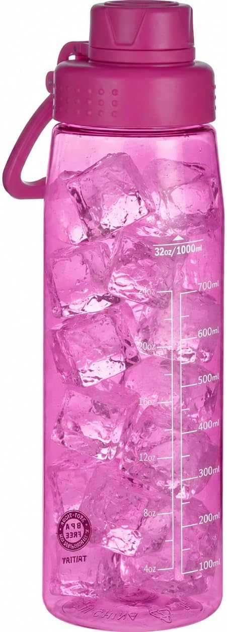 32oz Clear Water Bottle - BPA-Free Tritan Plastic, Fast Flow Spout Lid, Wide Mouth & Leakproof Design Hiking Water Bottle Suitable for Travel, Outdoors, Gym, Travel, Home, School (Rose)