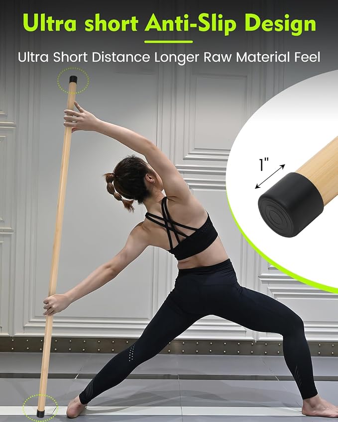 P Polerden Yoga Stick, 5ft Exercise Stick for Mobility, Stretching Stick with Non-Slip Ends, Exercise Dowel for Pilates, Balance Pole and Stretch Bar for Stretching Equipment
