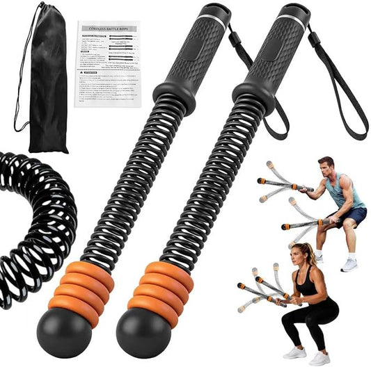 2PCS Adjustable Weighted Ropeless Battle Ropes, Heavy Duty Cordless Battle Rope for HIIT & Cardio Full-Body Workout Tool with Non-Slip Spiral Handles, Home Gym Equipment for Women & Men (Black)