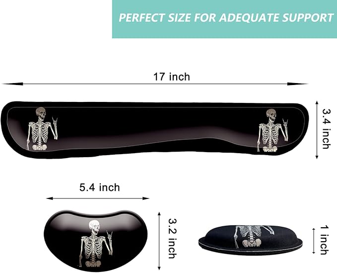Keyboard Wrist Rest Mouse Wrist Support Set, Memory Foam Wrist Rest Pad for Computer Laptop Keyboard Mouse, Ergonomic Wrist Cushion Support for Typing Pain Relief, Gaming Home Office, Human Skeleton