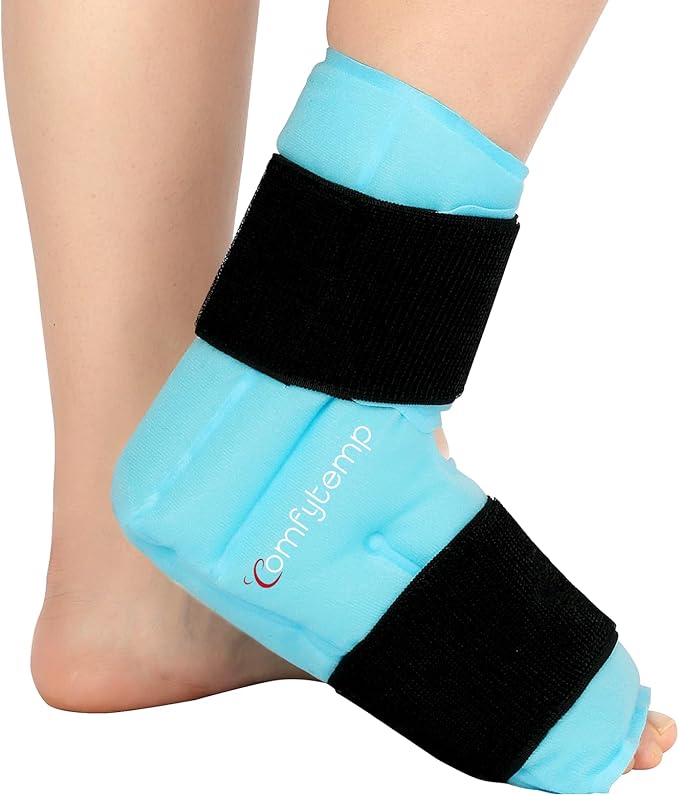 Comfytemp Ankle Foot Ice Pack Wrap for Plantar Fasciitis Relief, Reusable | Gel Ice Pack Injury, FSA Eligible HSA, Hot Cold Therapy Brace for Pain Relief, Sprain, Heel, Achilles Tendonitis, 1pc, Blue