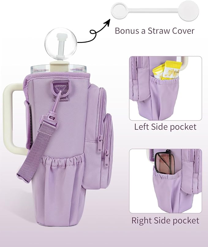 sportsnew 30/40oz Crossbody Water Bottle Holder Anti-Tip Tumbler Carrier | Lightweight Bottle Sling Fits Handled Tumbler w/ Phone Pocket, Adjustable Strap, Insulated Lining, Hands-free for Hiking Gym