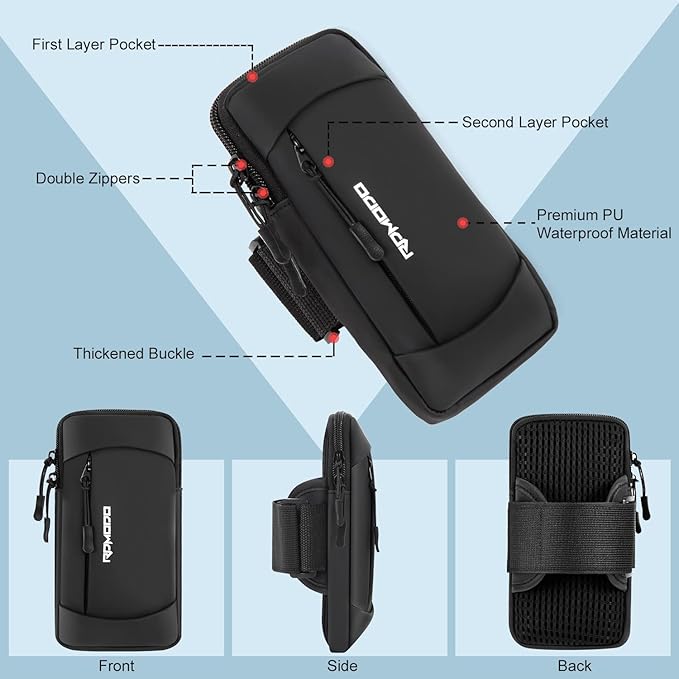 Phone Holder for Running, Large Capacity Arm Band for Phone 7.5" Blk | Water Resistant, Adjustable Lengthen & Widen Band, Lightweight Armband Cell Phone Holder for iPhone 17/16/15 Samsung Galaxy