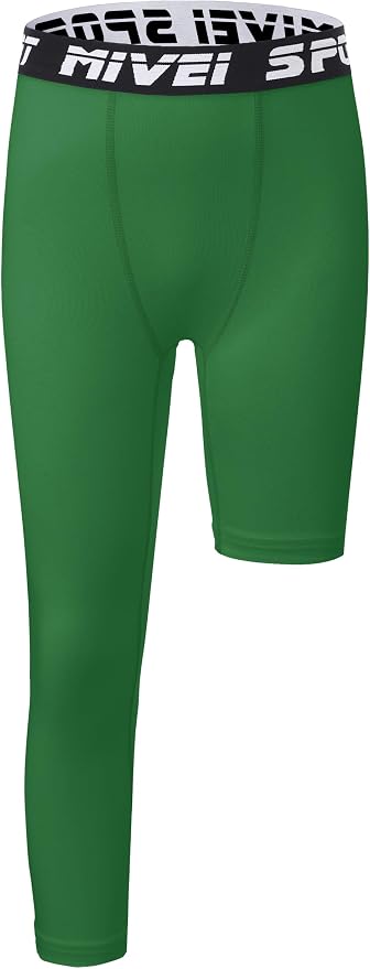 MIVEI One Leg Compression Tights Youth Boys Basketball Leg Sleeve | Kids Compression Pants Girls' Single Leg Tights 3/4 Leggings for Baseball Softball Soccer Running Football, Sports Base Layer