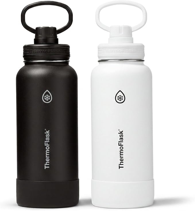 ThermoFlask Insulated Water Bottles, Spout Lid, 2-Pk, 32 oz, Black/White