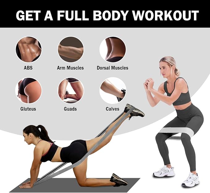 KANGFITER Long and Short 6 Fabric Resistance Bands Set with Door Anchor | Non-Slip Stretch Booty Bands for Working Out Women & Men, Loop Exercise Elastic Bands for Home Physical Therapy Yoga Pilates