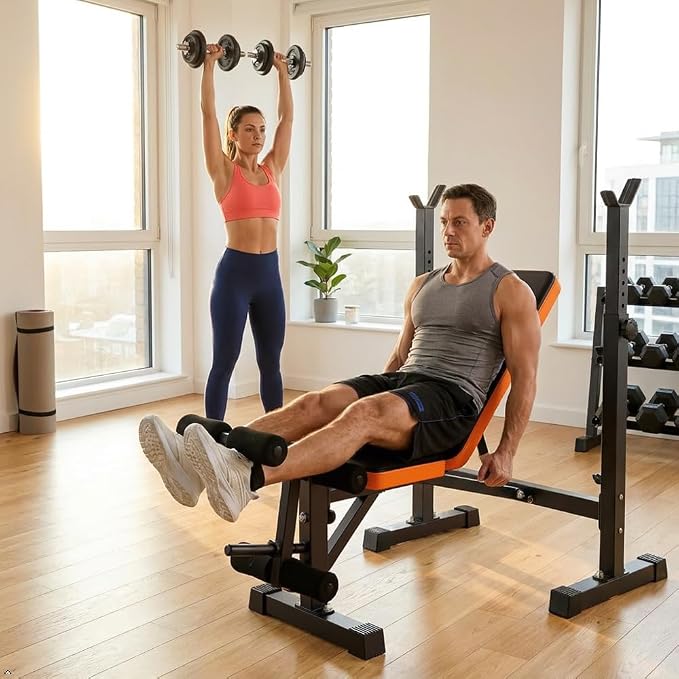 YOLEO 1+X Olympic Weight Bench Set with Rack, Upgraded Roman Chair, Preacher Curl & Leg Extension, 1870LBS Foldable Bench Press System for Full Body & Posterior Chain Training Home Gym