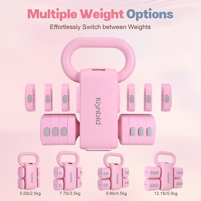 kisnbld Adjustable Dumbbell Set, 2-in-1 Dumbbells & Kettlebell,Hand Weights | 2.2-5.5lb Each Free Weights for Women Beginners with Fast Adjustment,Weights Set for Home Gym & Outdoor Exercise Training