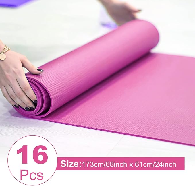 Funtery 3 mm Thin Yoga Mats Bulk, 68 x 24 Inches Lightweight PVC Exercise Mats Non Slip Workout Fitness Pads for Yoga Pilates Stretching Classes Gym Home Studio