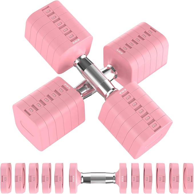 Hezeyferg 30.8LB Adjustable Dumbbell Set, Hand Weights Set for Home Gym | Each Adjustable Weight Dumbbell with 6 Levels 4.4/6.6/8.8/11/13.2/15.4lb, for Women/Men Full Body Workout